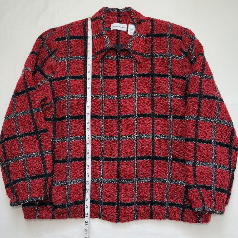 Alfred Dunner Plaid Jacket Vintage Zip Fuzzy Red Black 18 Cottagecore Preppy - Picture 5 of 12